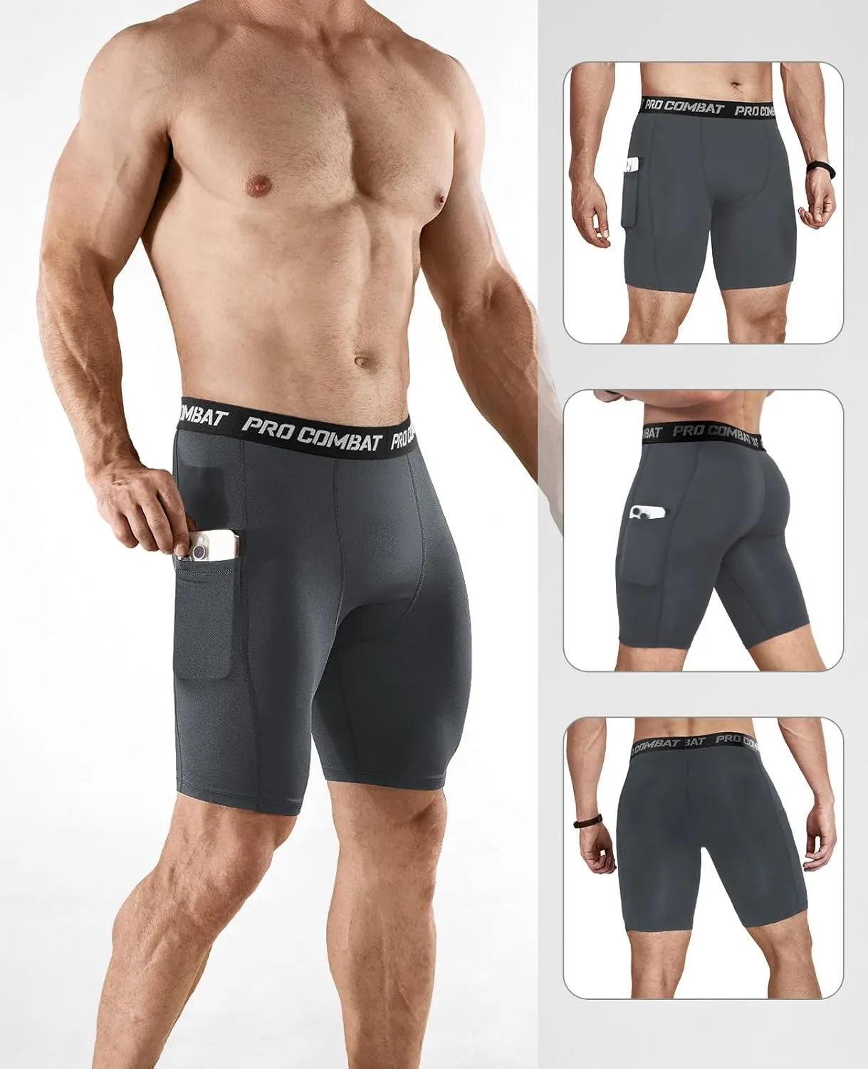 Niksa 2/4 Pack Compression Shorts Men with Pocket, Spandex Running Shorts Sport Athletic Workout Performance Underwear