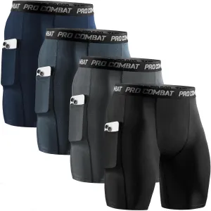 Niksa 2/4 Pack Compression Shorts Men with Pocket, Spandex Running Shorts Sport Athletic Workout Performance Underwear