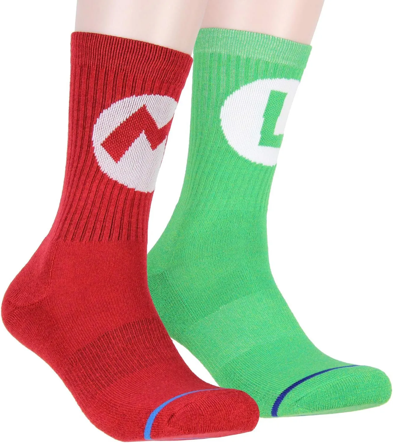 Nintendo Super Mario Adult Mario And Luigi Character Costume 2 Pair Crew Socks For Men Women