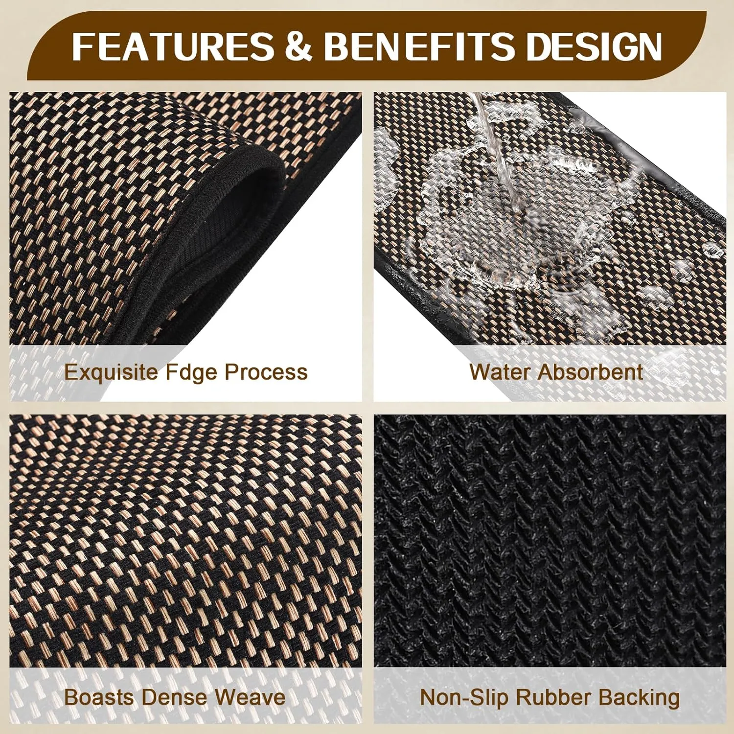 Non Slip Stair Treads for Wooden Steps, Square Rubber Backing Non Slip Stair Landing Mat, Thicken Linen Carpet Stair Runners Indoor, No Residue Stair Carpet Treads, 29"x29", Black