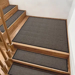 Non Slip Stair Treads for Wooden Steps, Square Rubber Backing Non Slip Stair Landing Mat, Thicken Linen Carpet Stair Runners Indoor, No Residue Stair Carpet Treads, 29"x29", Black