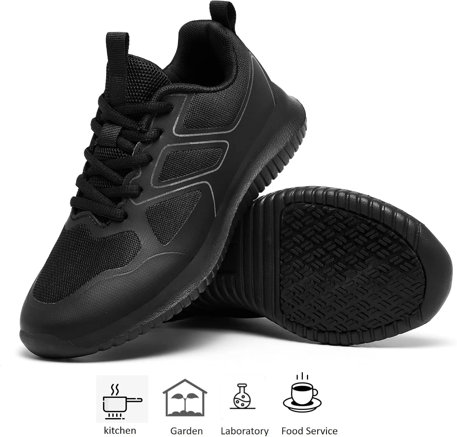 Non Slip Work Shoes Women,Lightweight Slip Resistant Shoes Water Resistant Zapatos De Trabajo para Mujer & Restaurant or Food Service Sneakers Black