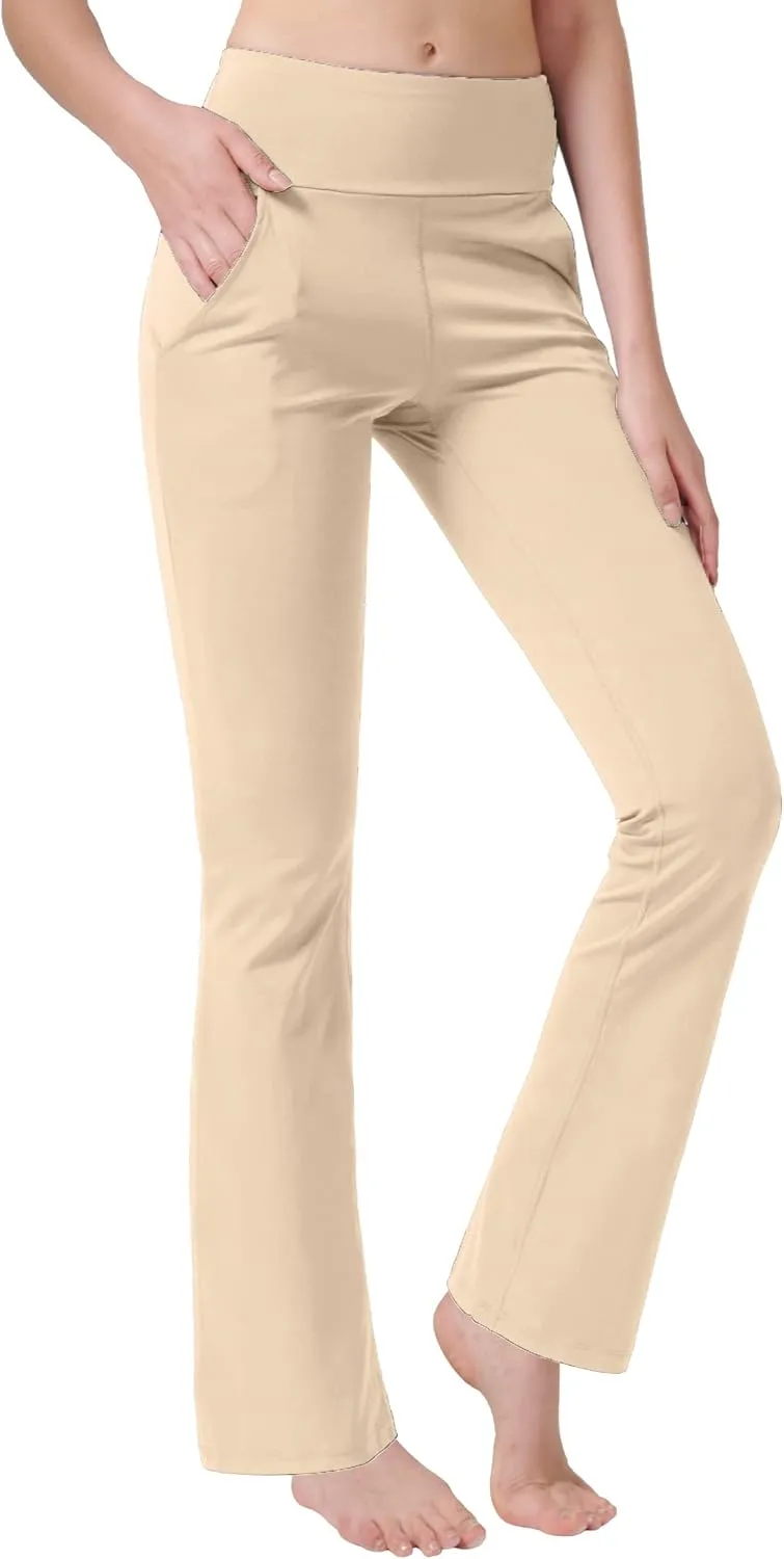 nuveti Women's High Waisted Boot Cut Yoga Pants 4 Pockets Workout Pants Tummy Control Women Bootleg Work Pants Dress Pants