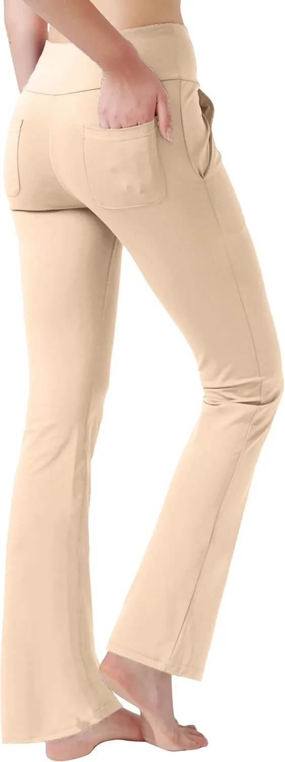 nuveti Women's High Waisted Boot Cut Yoga Pants 4 Pockets Workout Pants Tummy Control Women Bootleg Work Pants Dress Pants