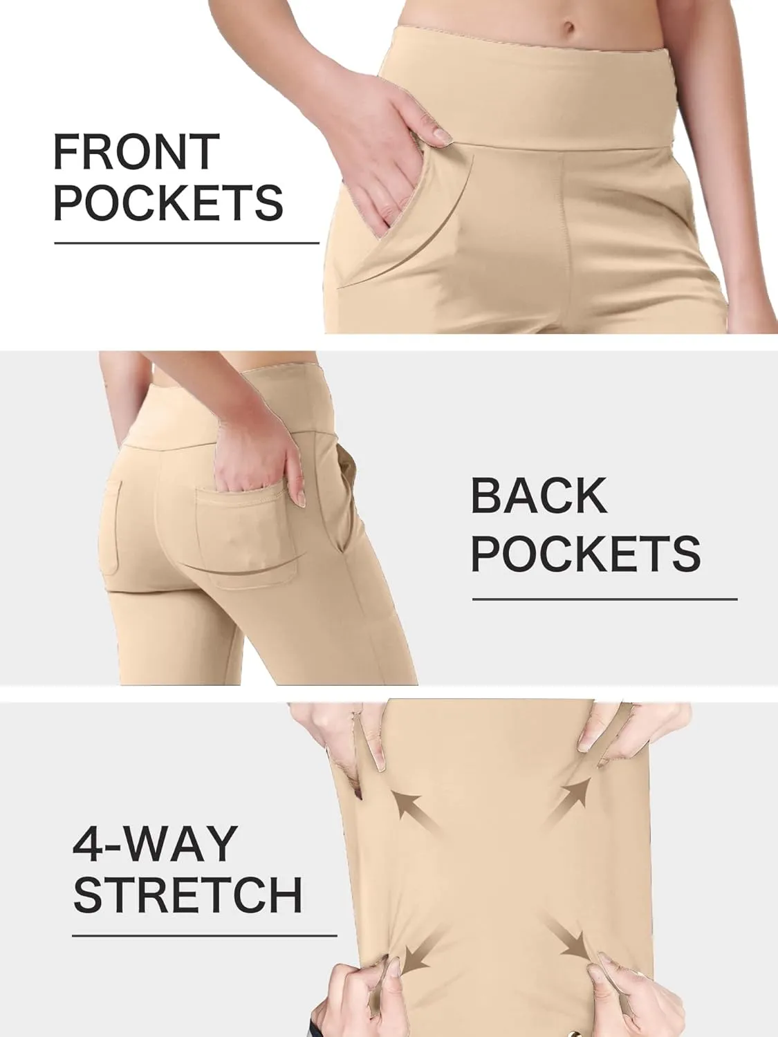 nuveti Women's High Waisted Boot Cut Yoga Pants 4 Pockets Workout Pants Tummy Control Women Bootleg Work Pants Dress Pants
