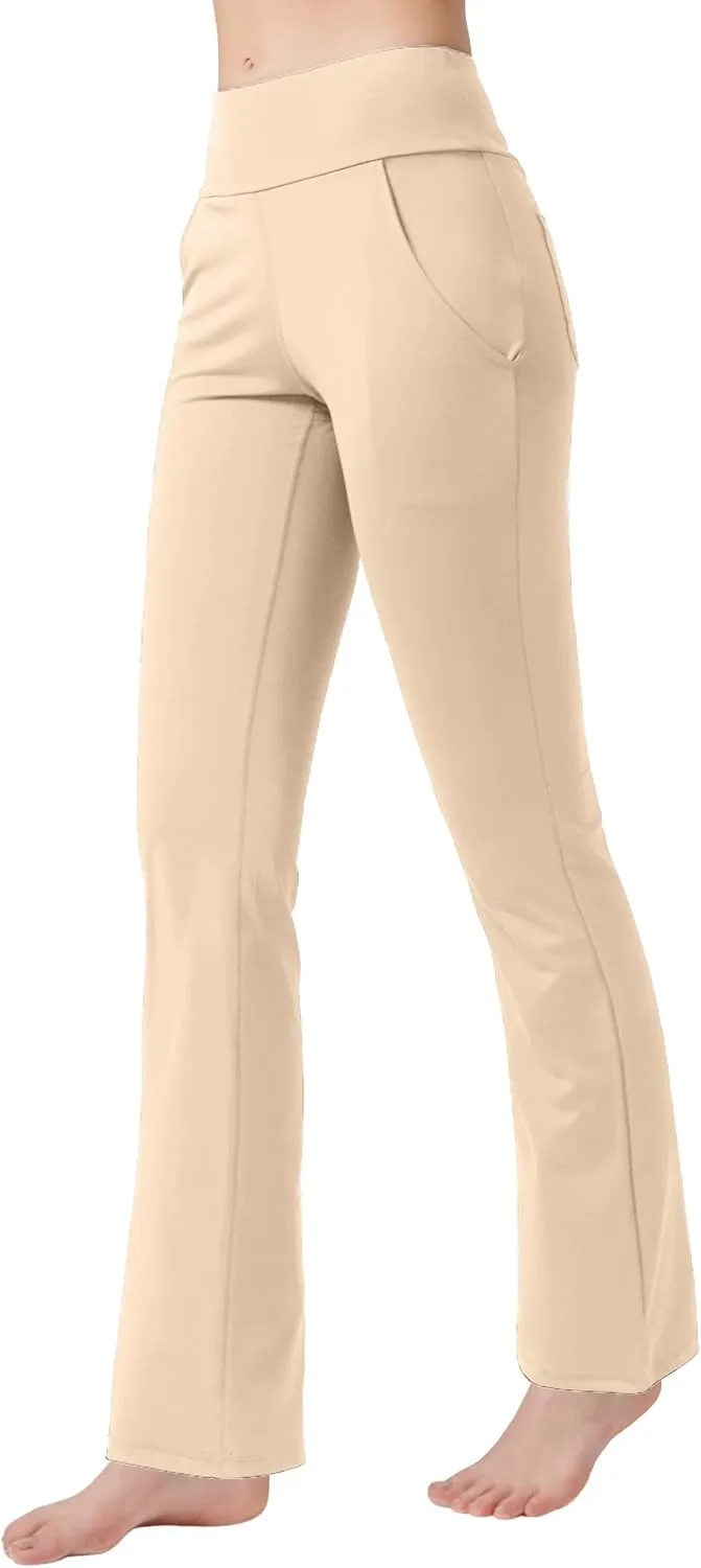 nuveti Women's High Waisted Boot Cut Yoga Pants 4 Pockets Workout Pants Tummy Control Women Bootleg Work Pants Dress Pants