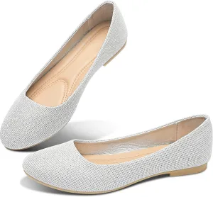 Obtaom Round Toe Women Flat Shoes Slip on Girls Dress Black Ballet Flats