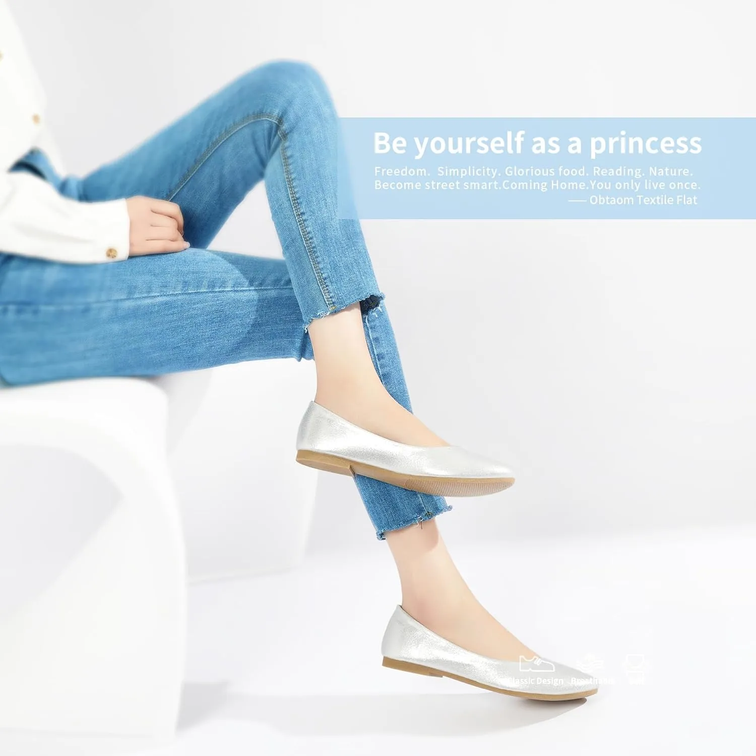 Obtaom Round Toe Women Flat Shoes Slip on Girls Dress Black Ballet Flats