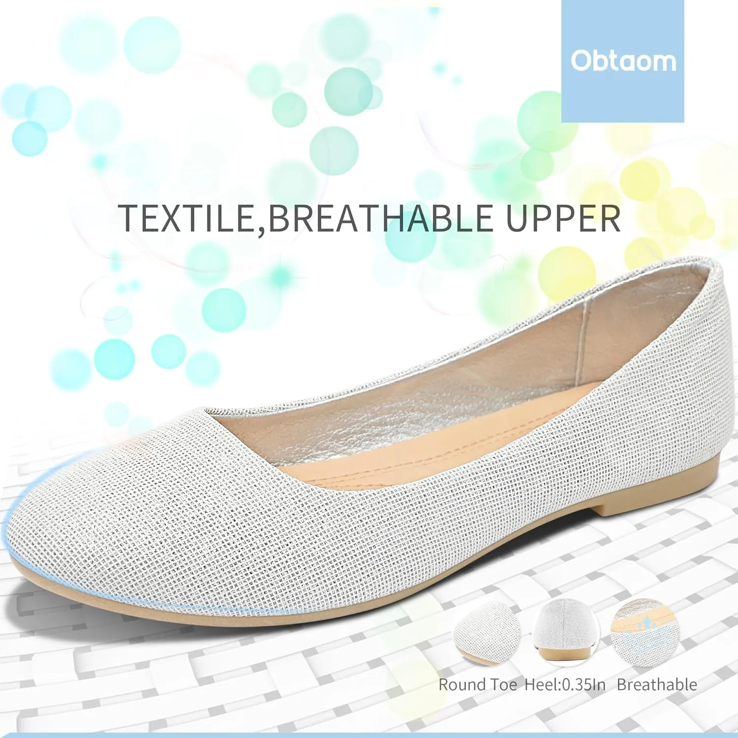 Obtaom Round Toe Women Flat Shoes Slip on Girls Dress Black Ballet Flats