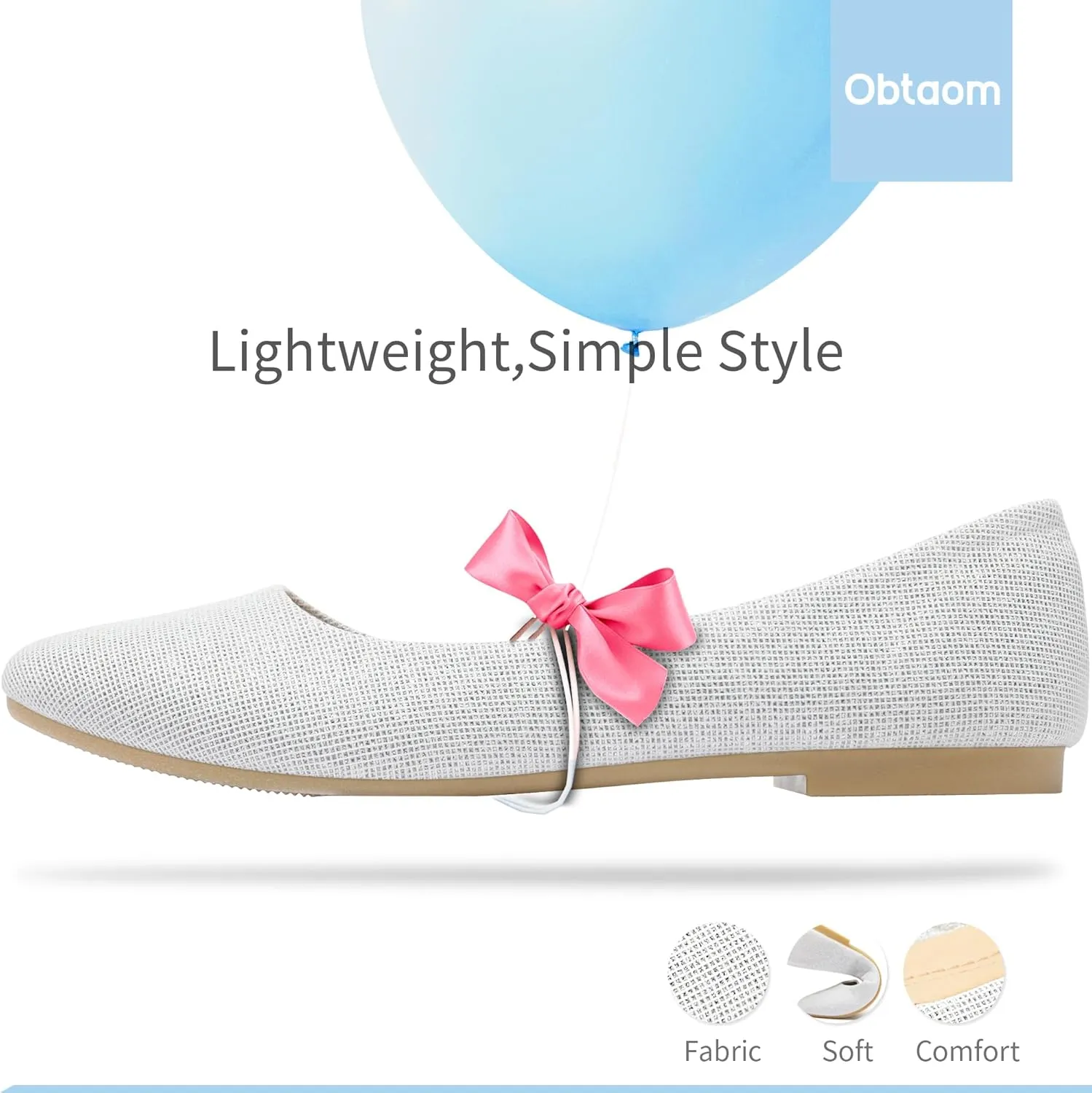 Obtaom Round Toe Women Flat Shoes Slip on Girls Dress Black Ballet Flats
