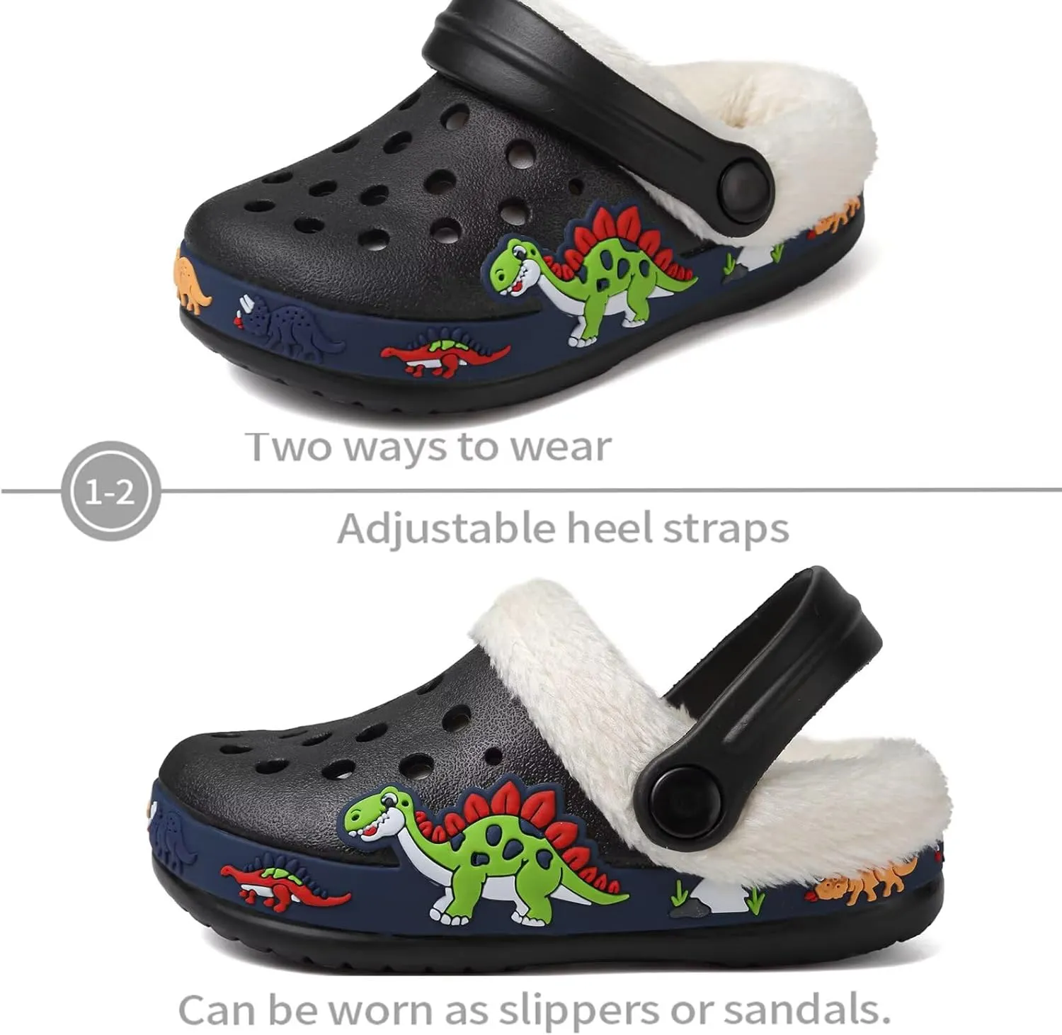 OHSNMAKSL Toddler Lined Clog Slippers Winter Garden Sandals Kids House Shoes Warm Slip On Sneakers Cartoon Slides for Boys and Girls Children Indoor Outdoor