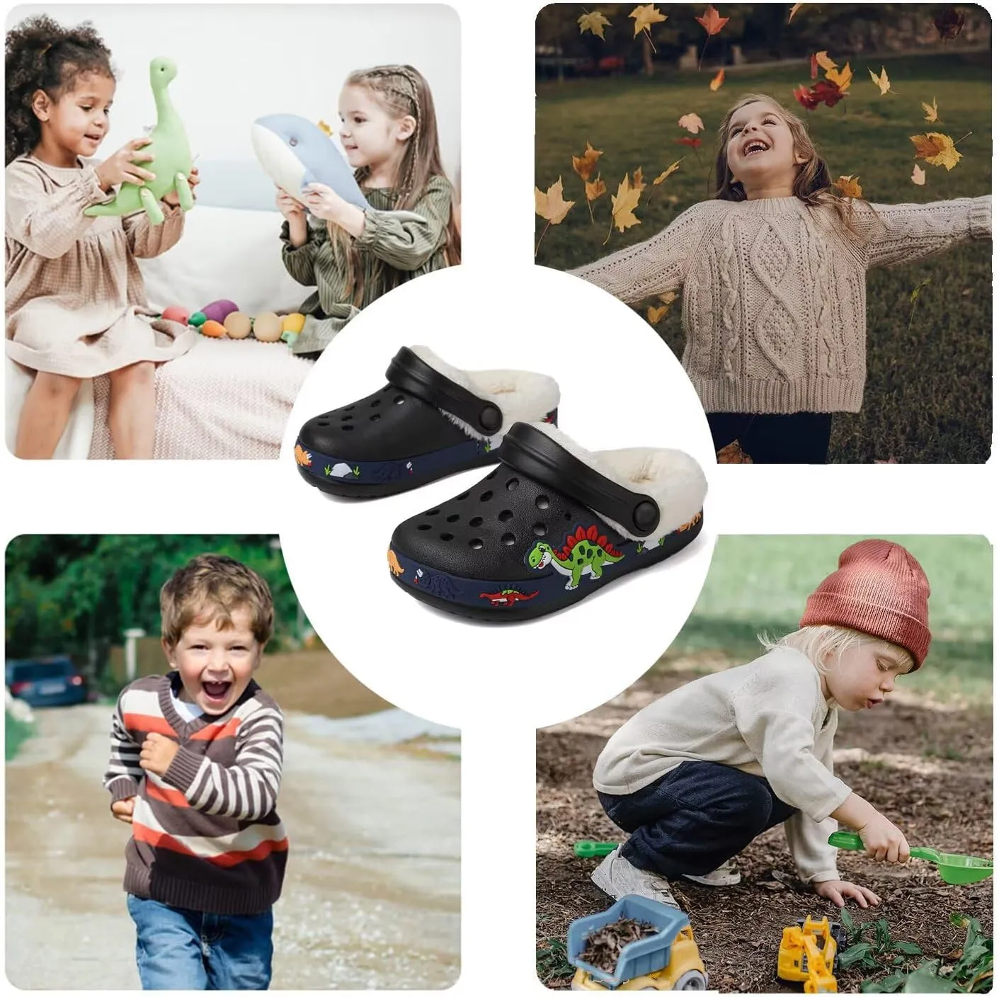OHSNMAKSL Toddler Lined Clog Slippers Winter Garden Sandals Kids House Shoes Warm Slip On Sneakers Cartoon Slides for Boys and Girls Children Indoor Outdoor