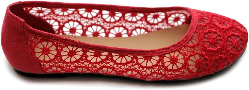 Ollio Women's Ballet Shoe Floral Lace Breathable Flat