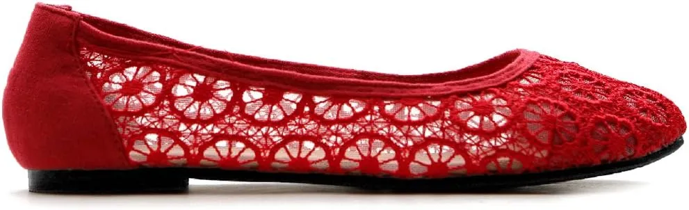 Ollio Women's Ballet Shoe Floral Lace Breathable Flat