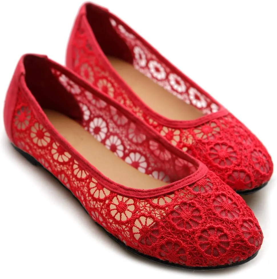 Ollio Women's Ballet Shoe Floral Lace Breathable Flat