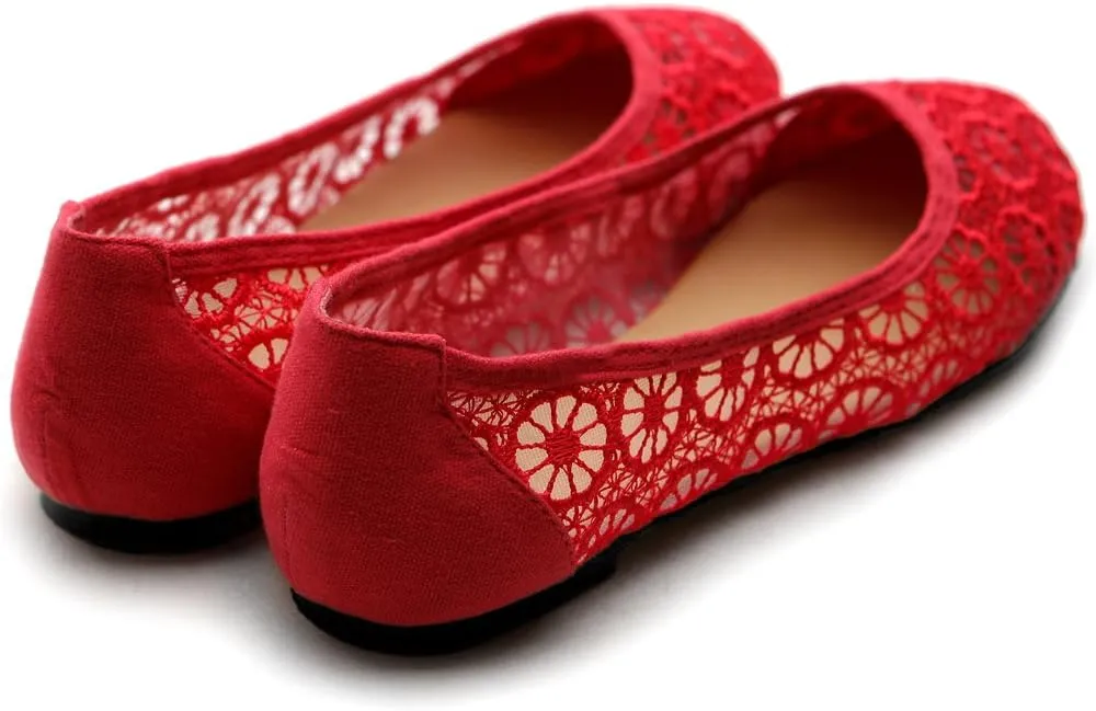 Ollio Women's Ballet Shoe Floral Lace Breathable Flat