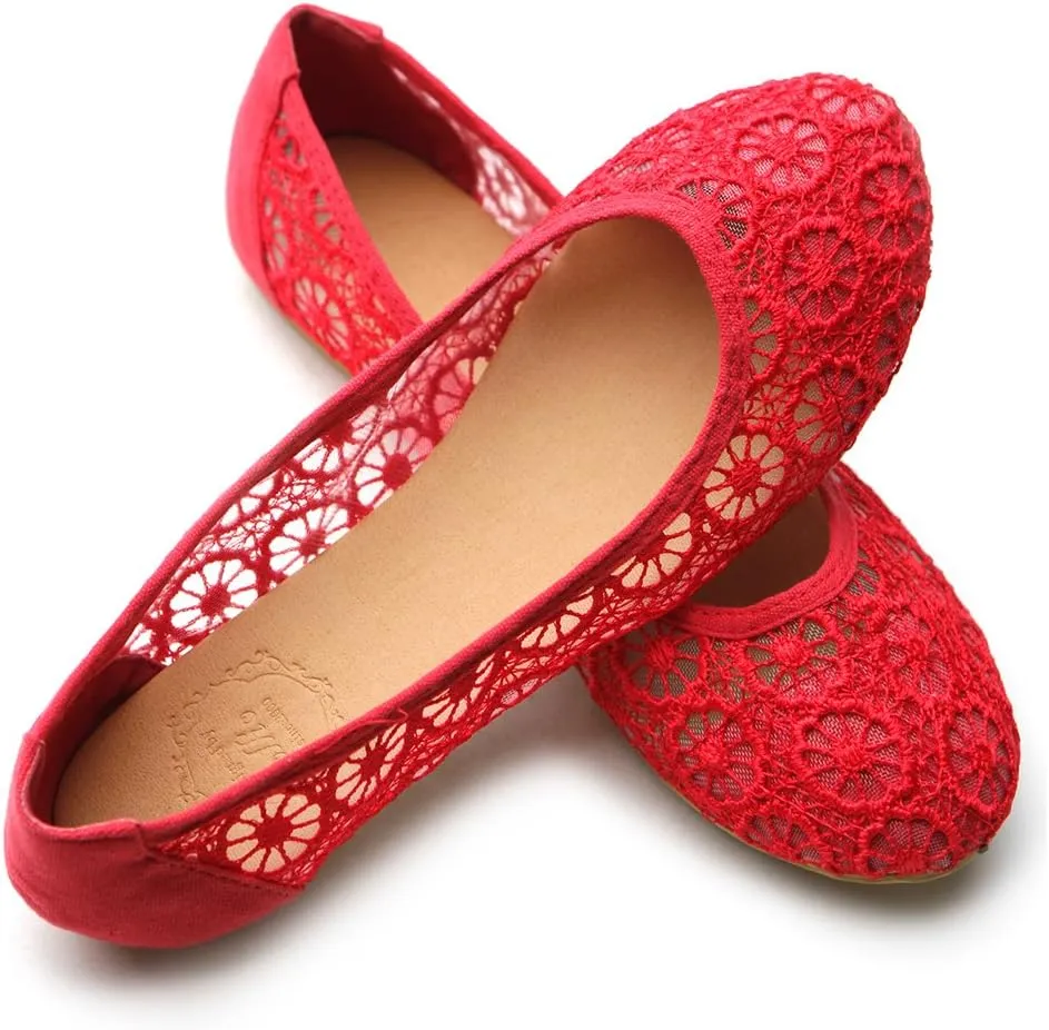 Ollio Women's Ballet Shoe Floral Lace Breathable Flat