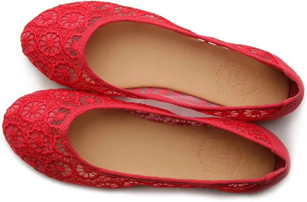 Ollio Women's Ballet Shoe Floral Lace Breathable Flat
