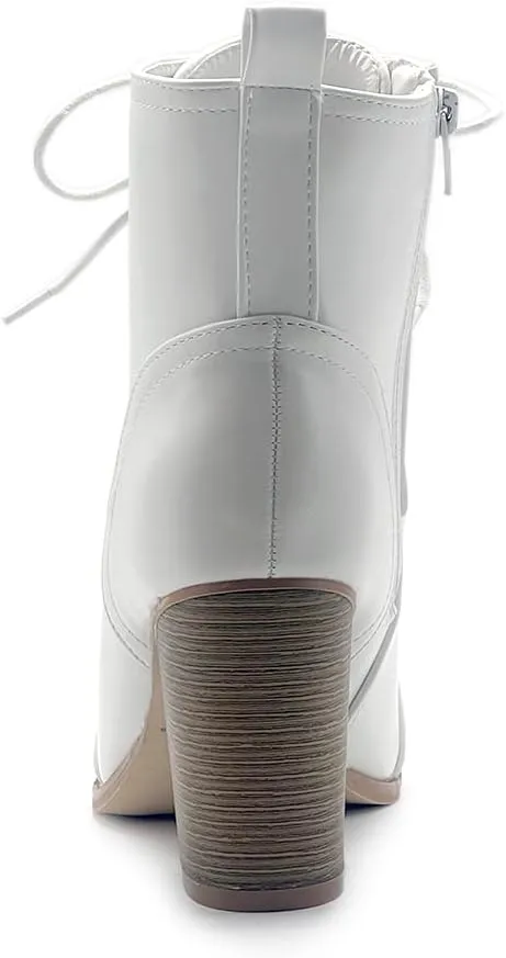 Ollio Women's Shoe Faux Suede Lace Up Stacked High Heel Ankle Boots SSB09