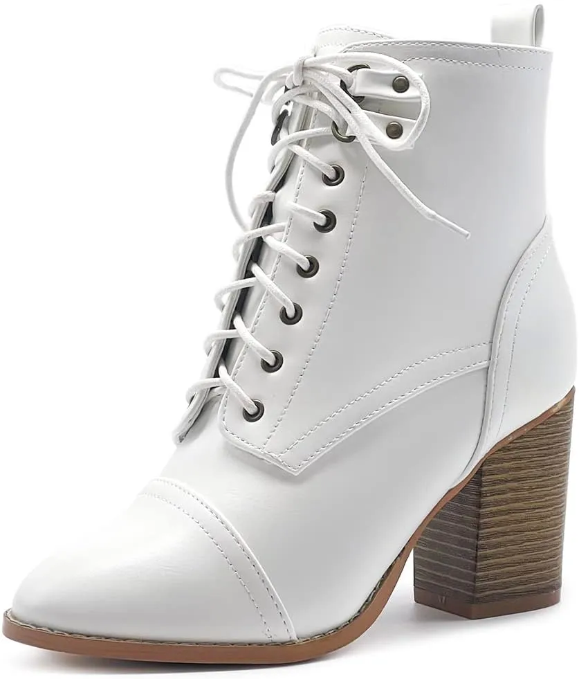 Ollio Women's Shoe Faux Suede Lace Up Stacked High Heel Ankle Boots SSB09