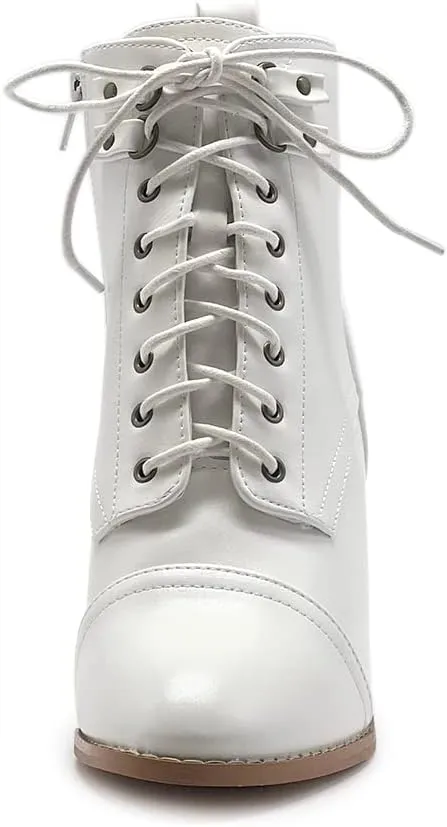 Ollio Women's Shoe Faux Suede Lace Up Stacked High Heel Ankle Boots SSB09