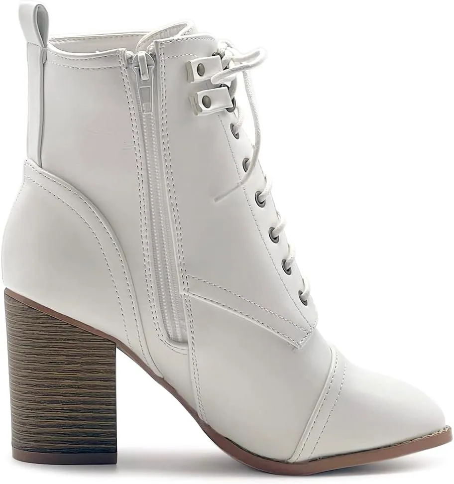 Ollio Women's Shoe Faux Suede Lace Up Stacked High Heel Ankle Boots SSB09