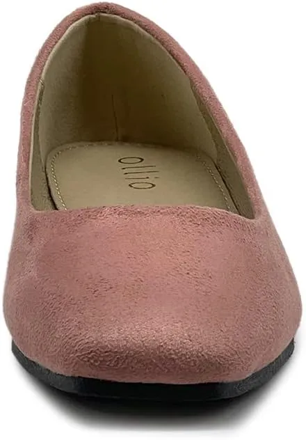 Ollio Women's Shoes Faux Suede Basic Slip On Comfort Square Toe Ballet Flat SF177