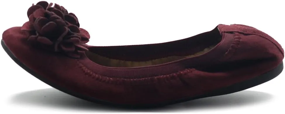 Ollio Women's Shoes Faux Suede Decorative Flower Slip On Comfort Light Ballet Flat