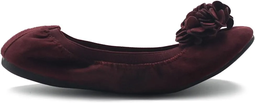 Ollio Women's Shoes Faux Suede Decorative Flower Slip On Comfort Light Ballet Flat