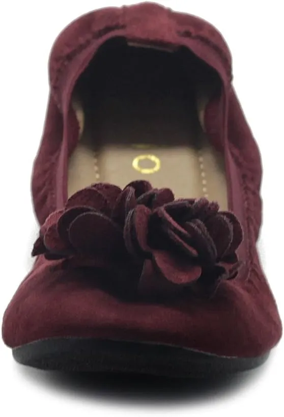 Ollio Women's Shoes Faux Suede Decorative Flower Slip On Comfort Light Ballet Flat