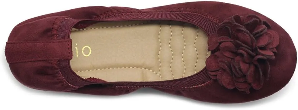 Ollio Women's Shoes Faux Suede Decorative Flower Slip On Comfort Light Ballet Flat