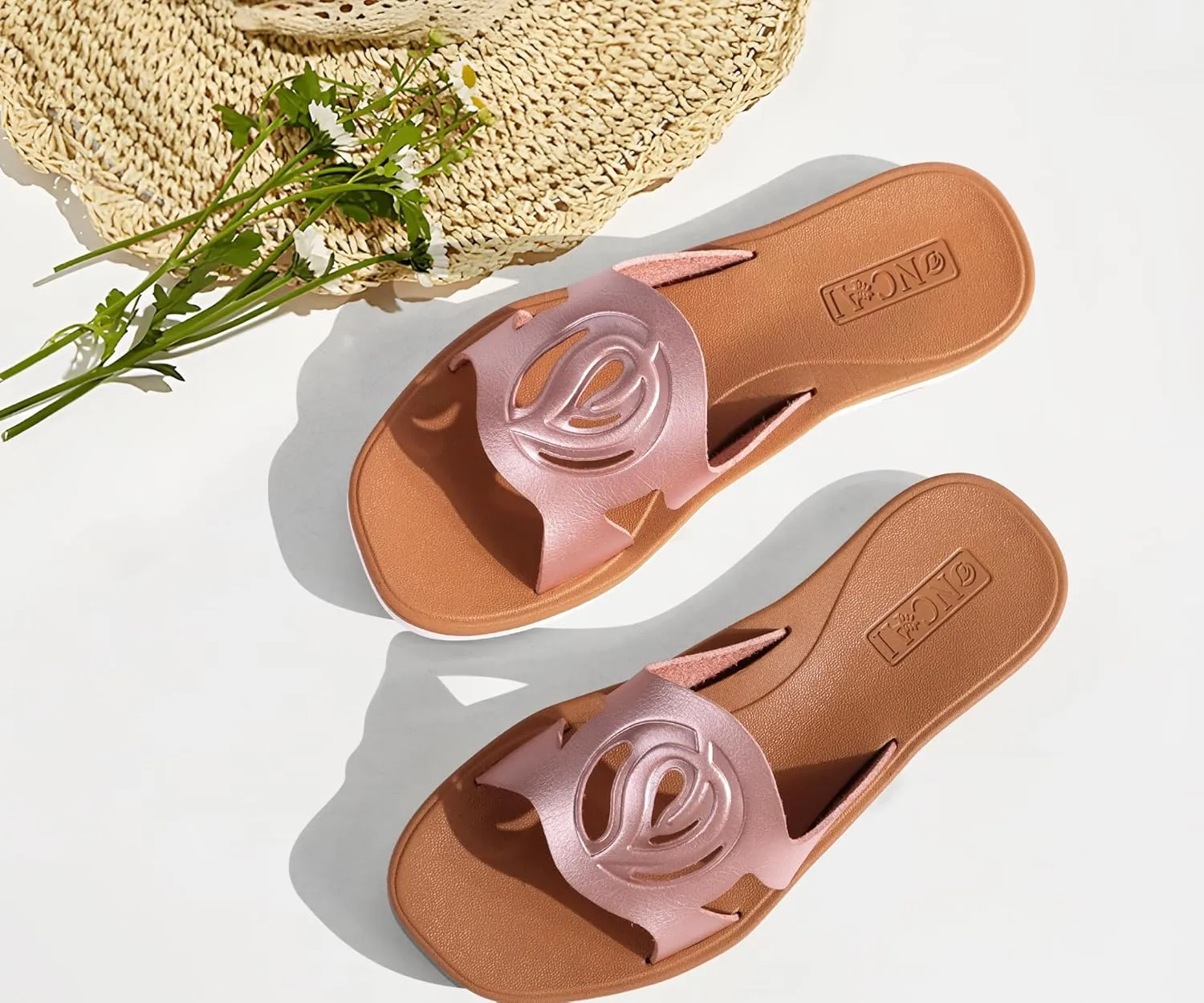 ONCAI Women's Flat Sandals Fashion Square Open Toe Slide Dressy Sandals for Woman Soft Cushion Vegan Comfortable Summer Slip On Casual Walking Outdoor Ladies Sandal Non Slip Rubber Sole Size 6-11 US