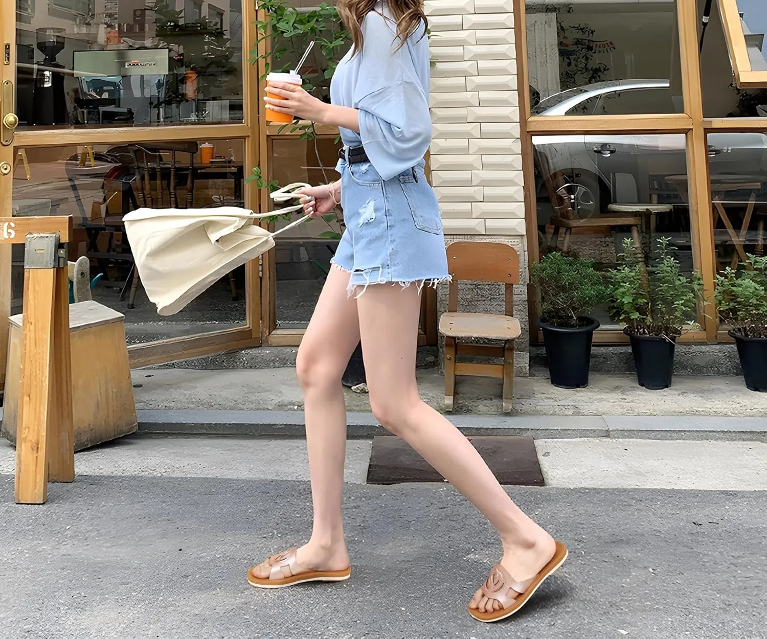 ONCAI Women's Flat Sandals Fashion Square Open Toe Slide Dressy Sandals for Woman Soft Cushion Vegan Comfortable Summer Slip On Casual Walking Outdoor Ladies Sandal Non Slip Rubber Sole Size 6-11 US