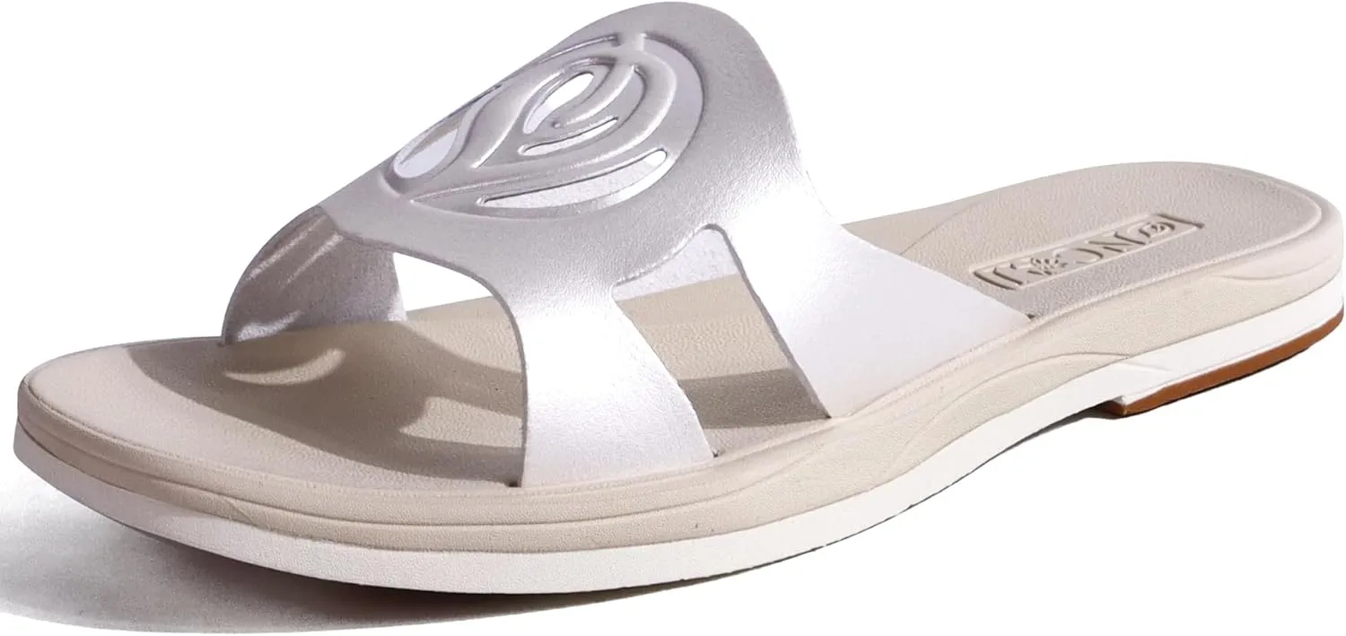 ONCAI Women's Flat Sandals Fashion Square Open Toe Slide Dressy Sandals for Woman Soft Cushion Vegan Comfortable Summer Slip On Casual Walking Outdoor Ladies Sandal Non Slip Rubber Sole Size 6-11 US