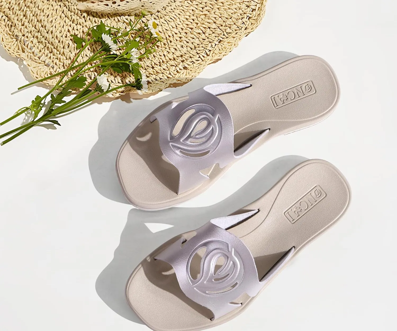 ONCAI Women's Flat Sandals Fashion Square Open Toe Slide Dressy Sandals for Woman Soft Cushion Vegan Comfortable Summer Slip On Casual Walking Outdoor Ladies Sandal Non Slip Rubber Sole Size 6-11 US