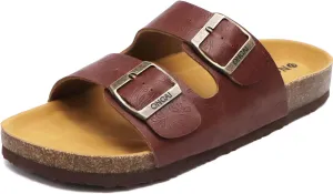 ONCAI Womens Flat Slide Sandals with Arch Support 2 Strap Adjustable Buckle Slip on Slides Shoes Non Slip Rubber Sole
