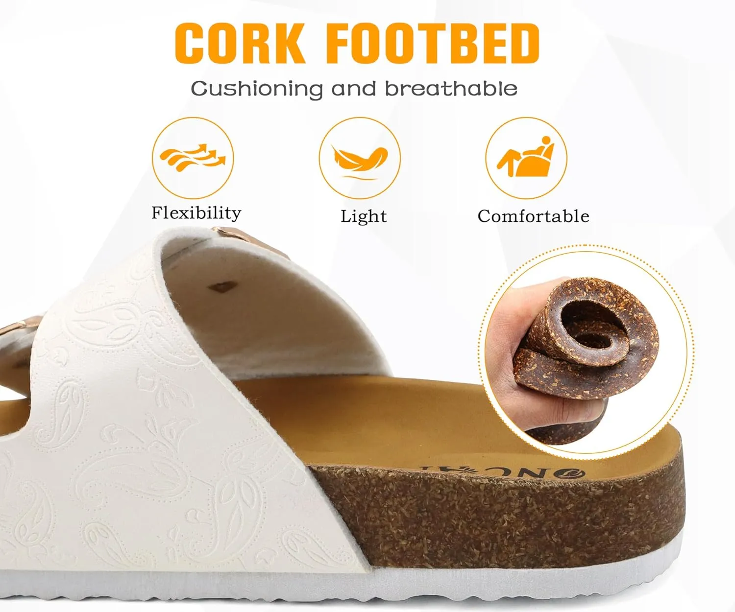 ONCAI Womens Flat Slide Sandals with Arch Support 2 Strap Adjustable Buckle Slip on Slides Shoes Non Slip Rubber Sole
