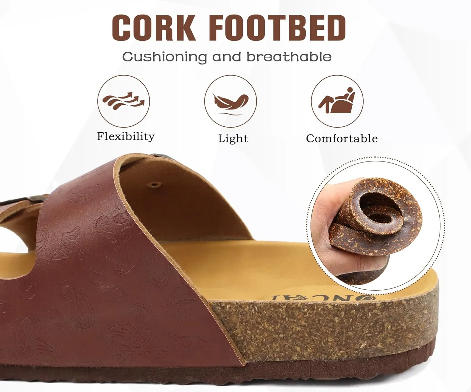 ONCAI Womens Flat Slide Sandals with Arch Support 2 Strap Adjustable Buckle Slip on Slides Shoes Non Slip Rubber Sole