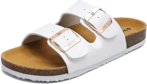 ONCAI Womens Flat Slide Sandals with Arch Support 2 Strap Adjustable Buckle Slip on Slides Shoes Non Slip Rubber Sole