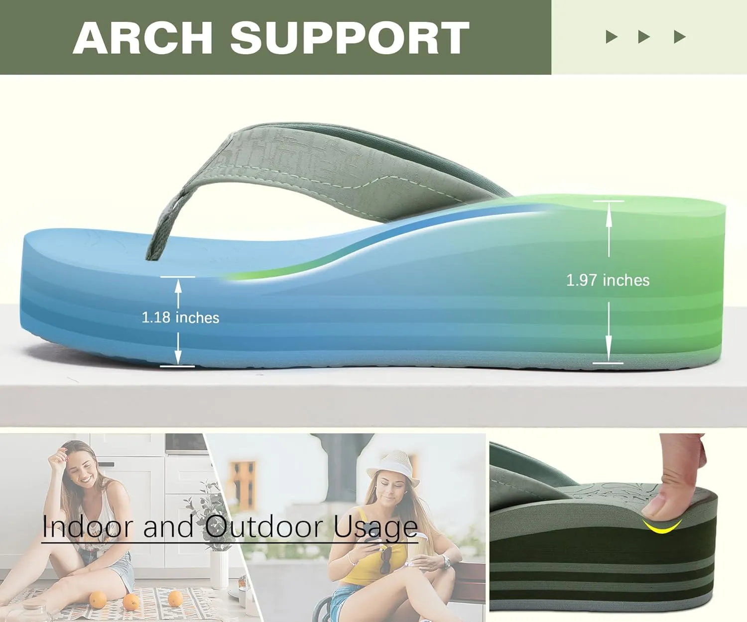 ONCAI Women’s Platform Flip Flops Trendy Dressy Womans Summer Sandals with Comfortable Flatform Arch Support Walking Outdoor Rubber Soles (US Size 5-11)