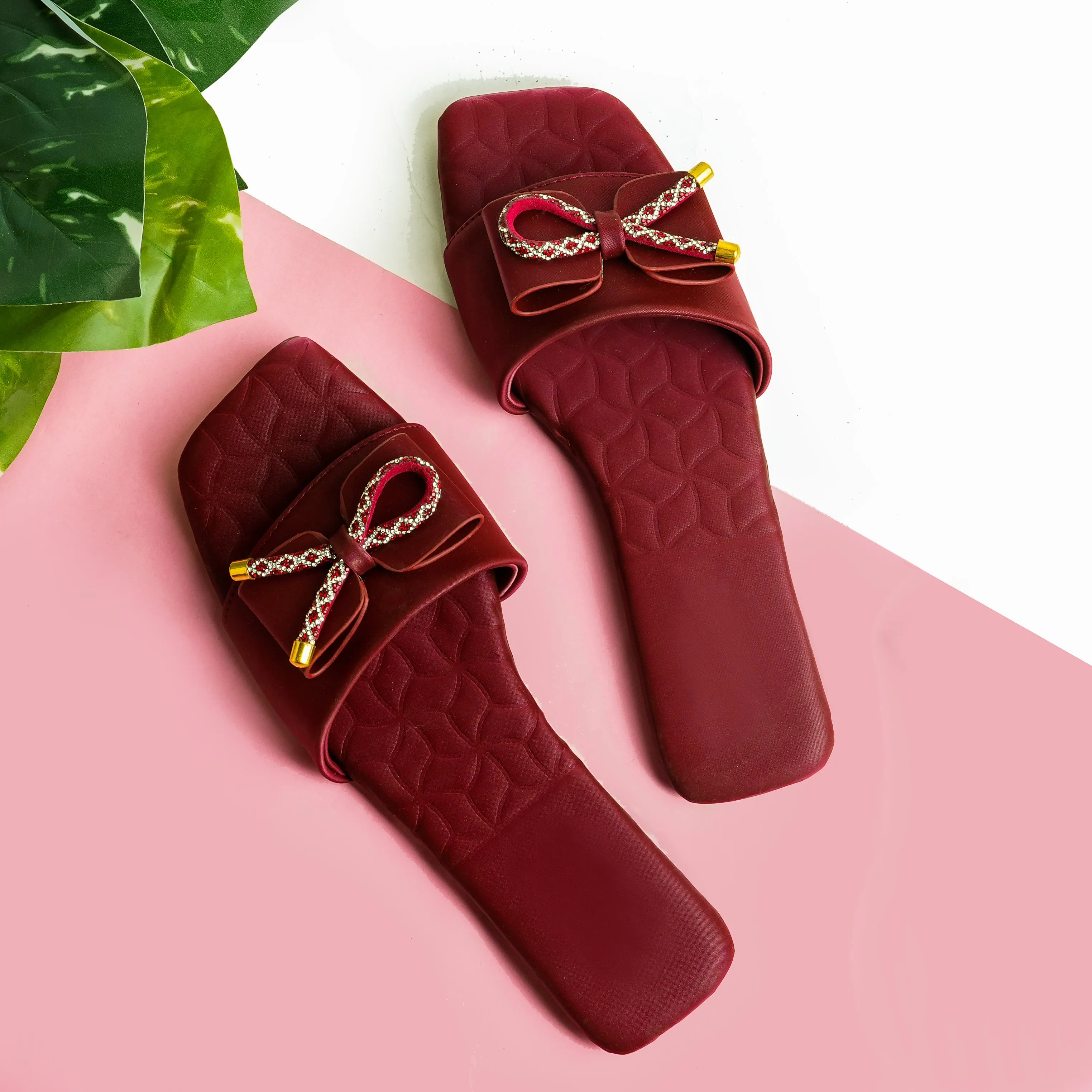 Opulent Scarlet Bow Flat - Maroon