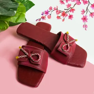 Opulent Scarlet Bow Flat - Maroon