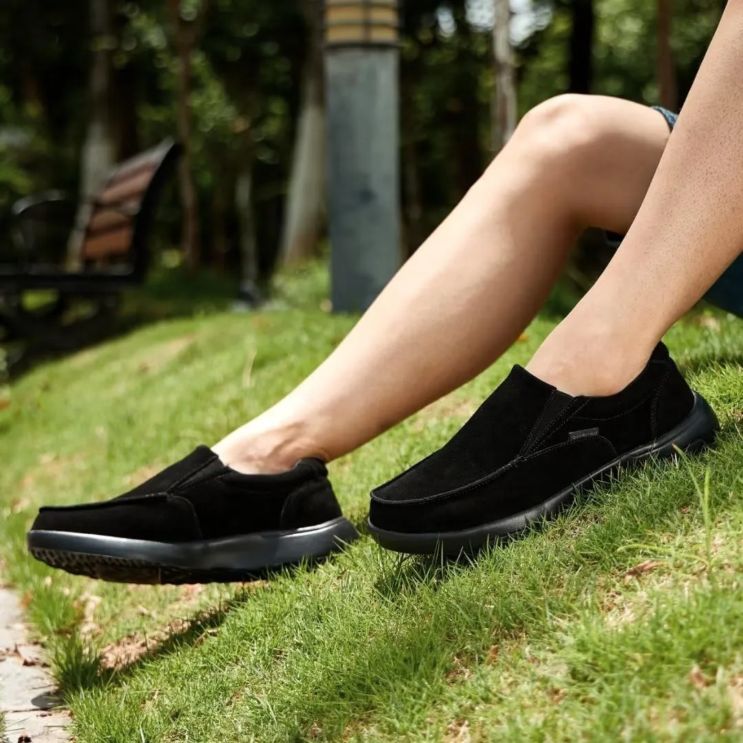 OrthoComfoot Men's Orthopedic Slip On Loafers Walking Shoes with Arch Support: Suede Leather Dress Slip-Ons Loafers for Plantar Fasciitis, Comfortable Non-Slip Shoes for Foot and Heel Pain Relief