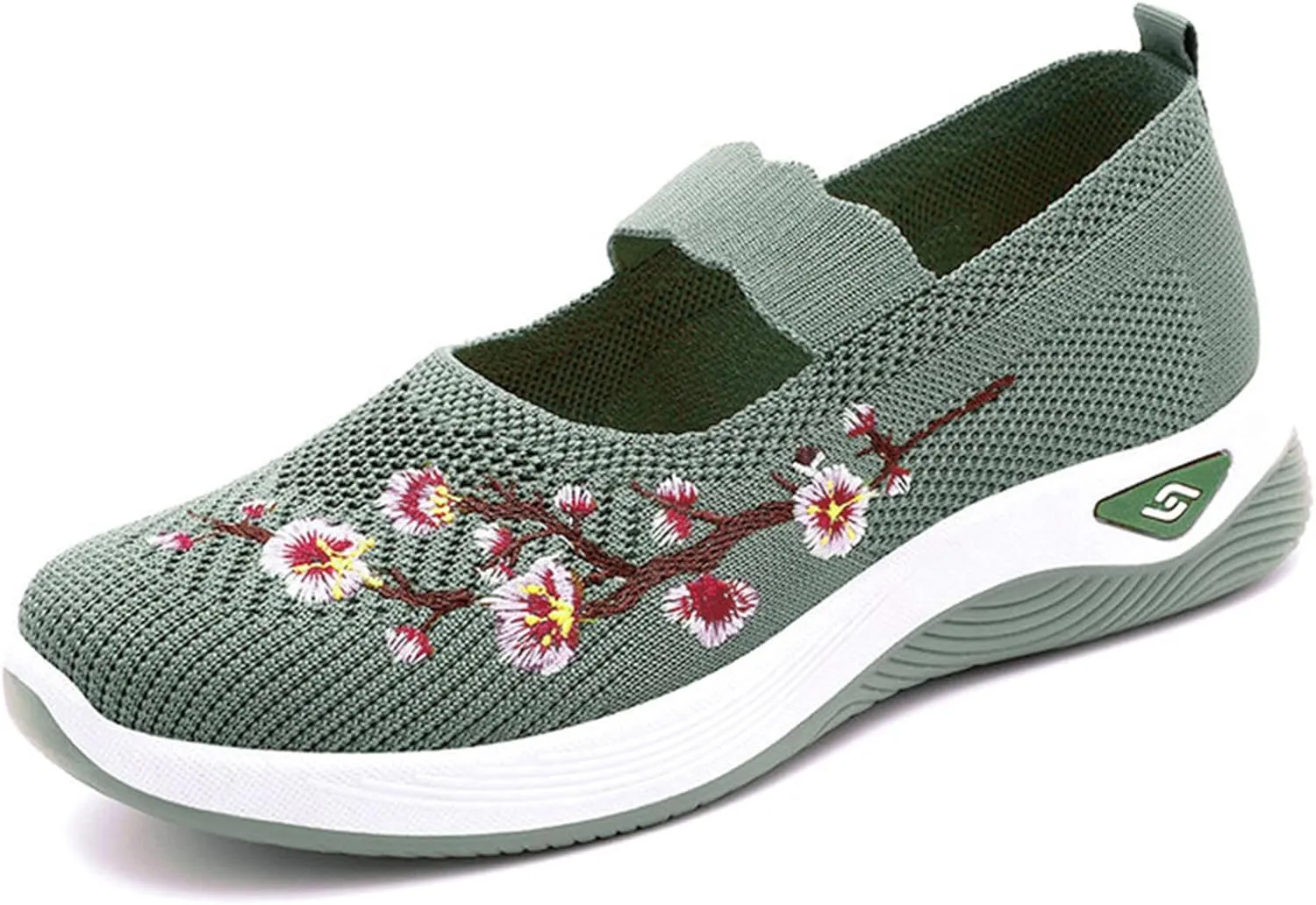 Orthopedic Shoes for Women Flower Embroidered Slip On Casual Woven Flat Loafers Breathable Soft Shoe Diabetic Walking Sneakers Comfortable Non Slip Work Sneaker with Arch Support