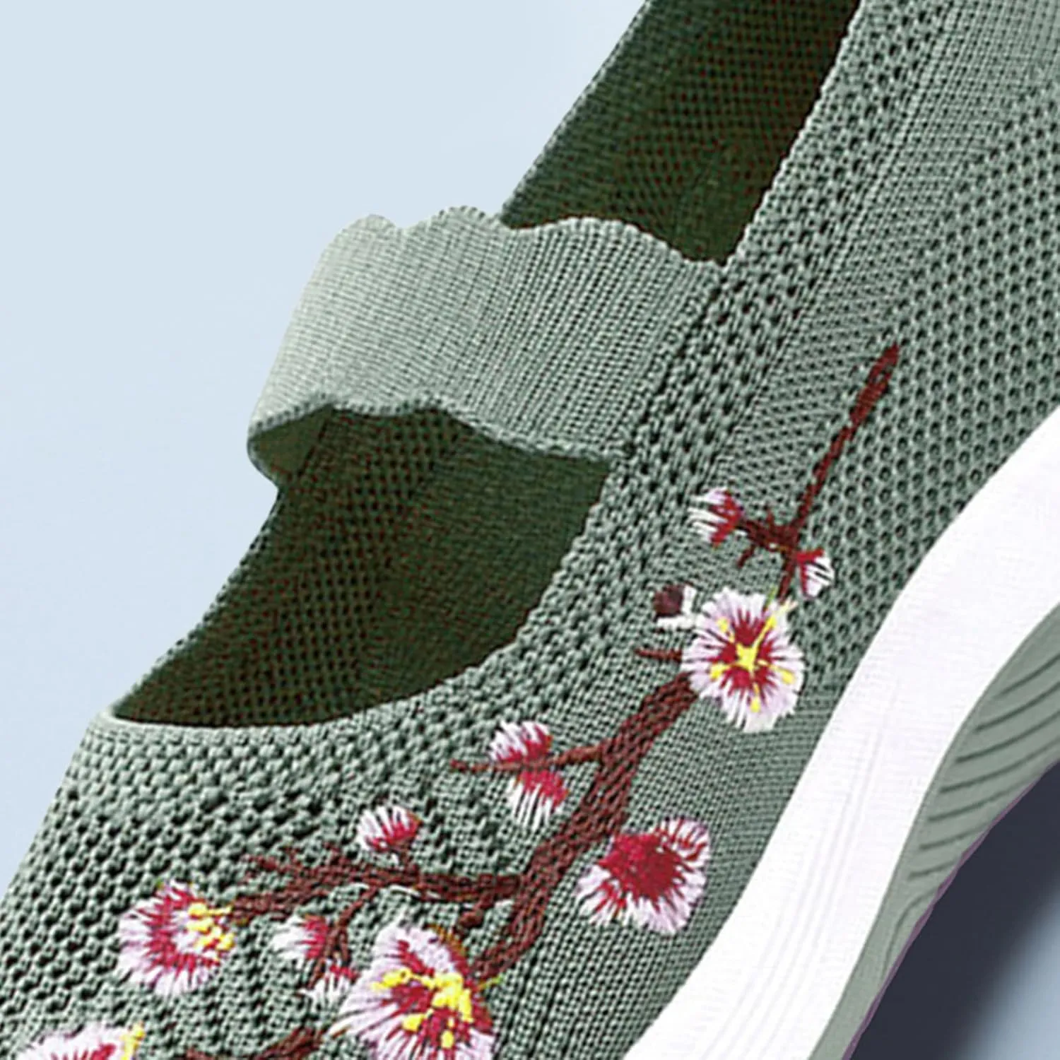 Orthopedic Shoes for Women Flower Embroidered Slip On Casual Woven Flat Loafers Breathable Soft Shoe Diabetic Walking Sneakers Comfortable Non Slip Work Sneaker with Arch Support