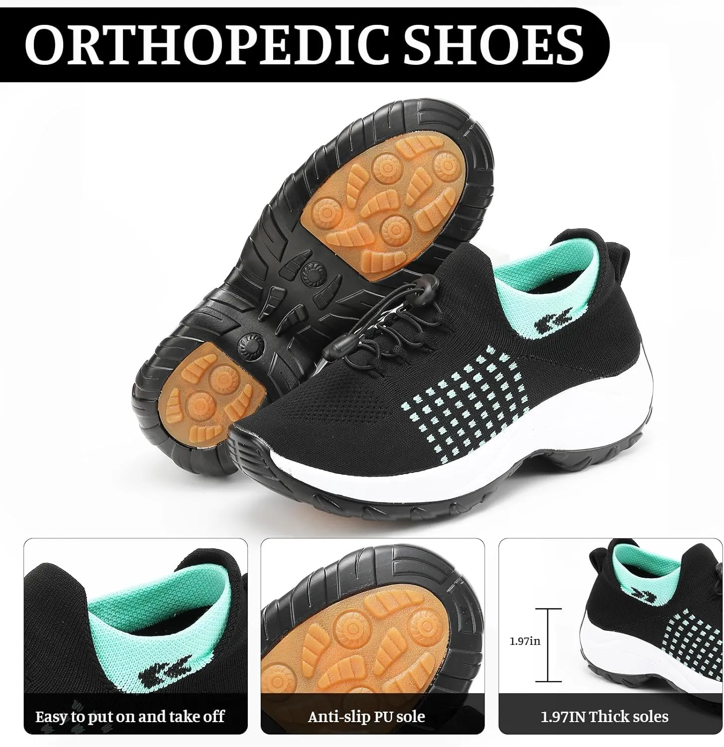 Orthopedic Shoes for Women Men Adjustable Elastic Strap Breathable Sneakers,Lightweight Non Slip Air Cushion Running Walking Sneakers,Outdoor Athletic Waterproof Soles Shoes with Arch Support