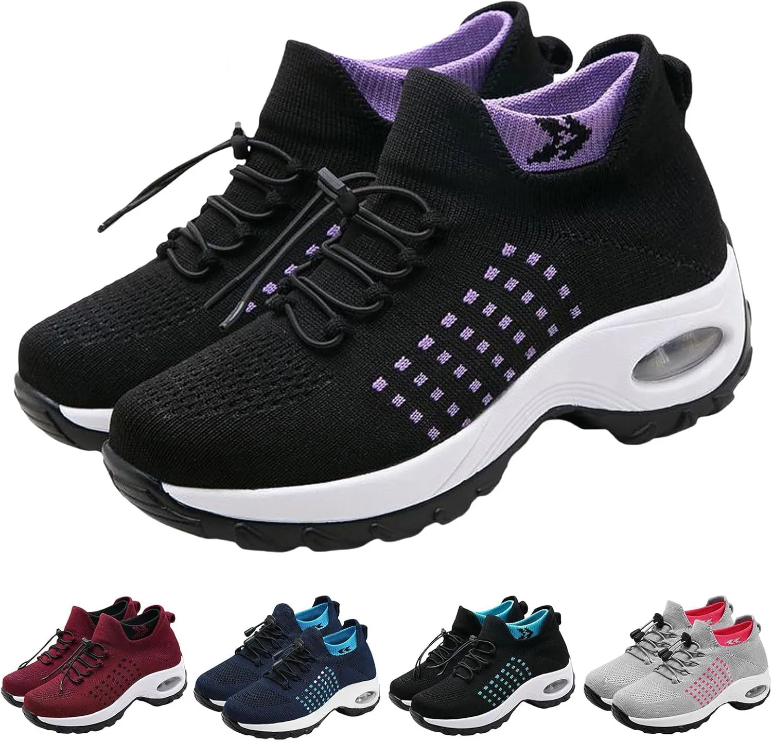 Orthopedic Sneakers for Women Men Comfortable Breathable Walking Shoes,Soft Damping Air Cushion Footwear Anti-Skid Waterproof Soles Sneakers,Elastic Strap Running Shoes Unisex with Arch Support