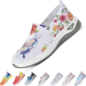 Orthowalkway Womens Shoes,Breathable Sneakers Slip On Comfortable Knitted Lightweight Flat Walking Shoes with Soft Cushion