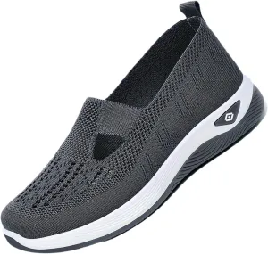 Orthowalkway Womens Shoes,Breathable Sneakers Slip On Comfortable Knitted Lightweight Flat Walking Shoes with Soft Cushion