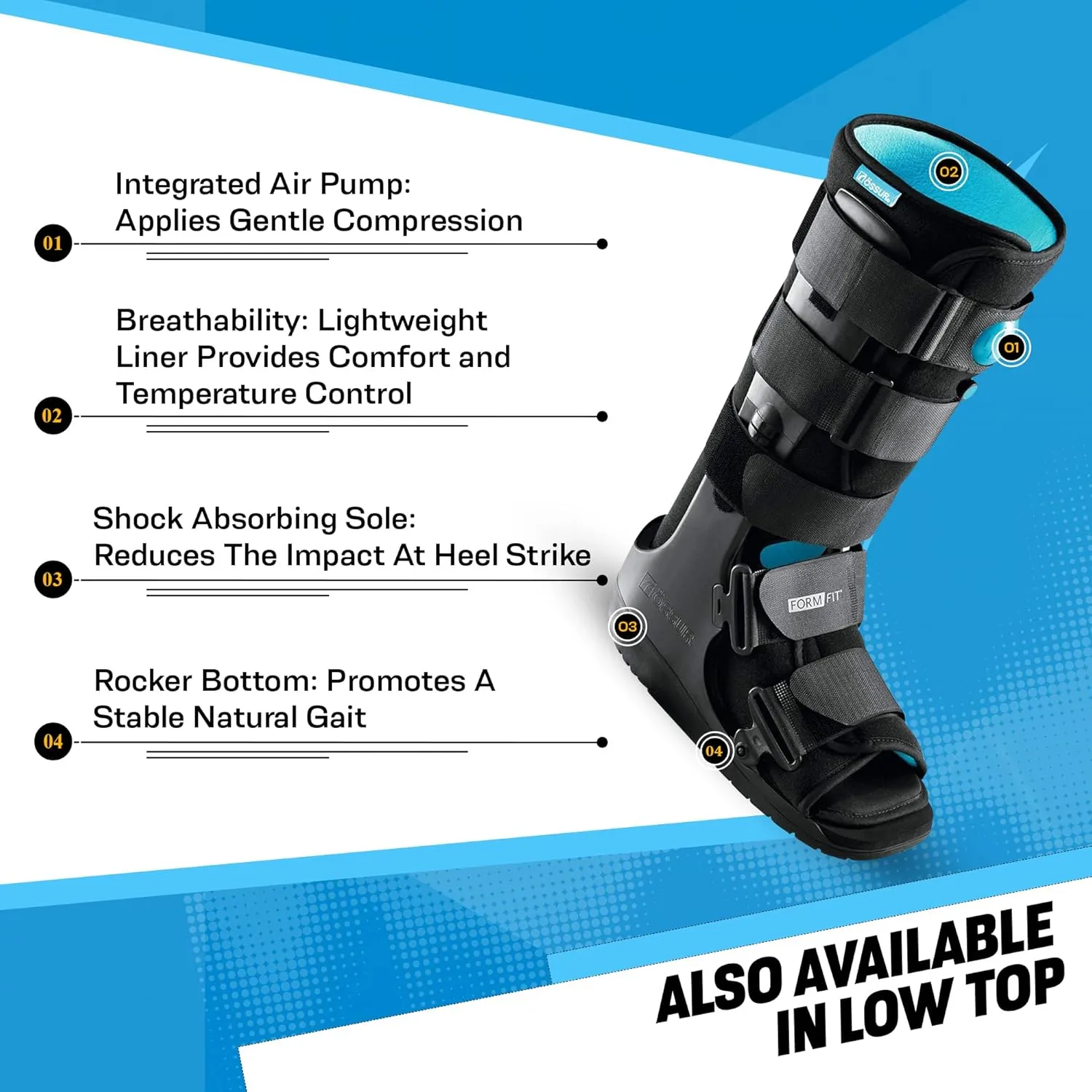 Ossur Formfit Walker Boot with Air - Medical Grade Walking Boot for Broken Foot, Sprained Ankle & Stable Fractures | Breathable Walker Boot for Strains, Sprains & Immobilization (Low Top/X-Large)